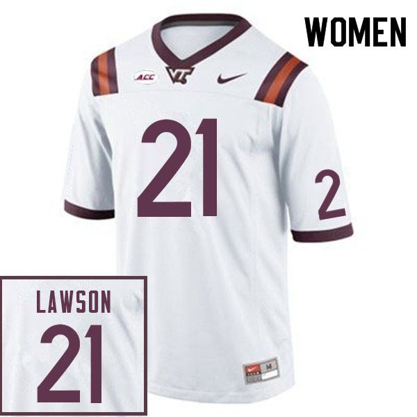 Women #21 Keli Lawson Virginia Tech Hokies College Football Jerseys Sale-White